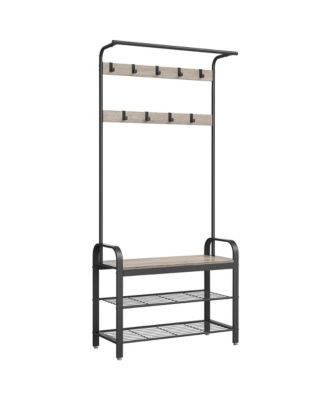 Hall Tree With Shoe Bench For Entryway, Industrial Accent Furniture With Steel Frame