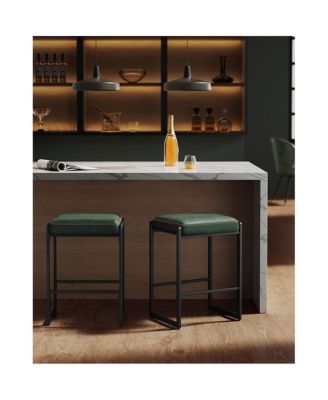 Counter Height Bar Stools Set of 2, Synthetic Leather with Stitching