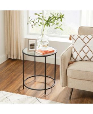 Round Side Table, Glass End Table With Metal Frame, Small Coffee Accent Table