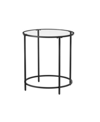 Round Side Table, Glass End Table With Metal Frame, Small Coffee Accent Table