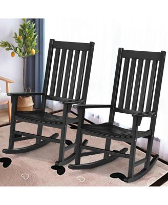2PCS Wood Rocking Chair Porch Rocker High Back Garden Seat Indoor Outdoor Black