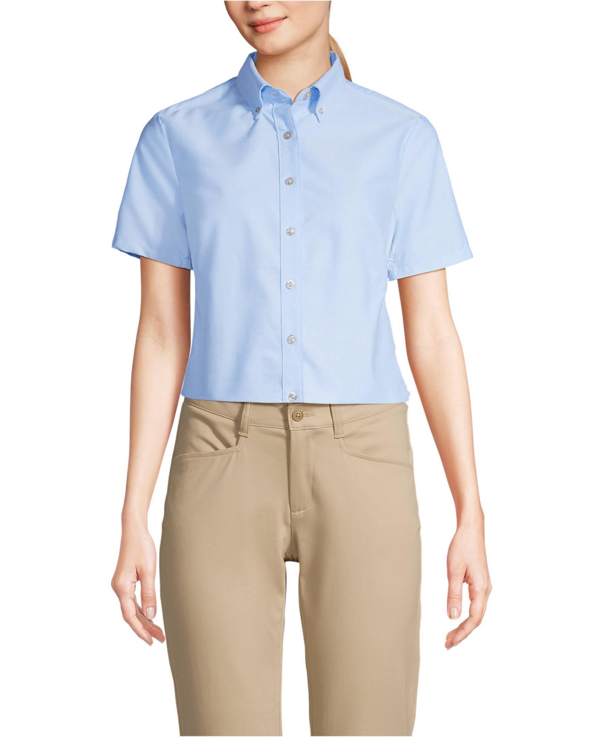 Women's School Uniform Short Sleeve Oxford Dress Shirt - French blue