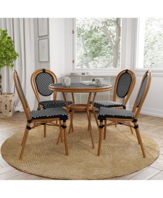 Celia Bistro Style Table With Glass Top, Pe Rattan, 2 Stack Chairs, And Bamboo Finished Metal Frame For Indoor/Outdoor Use