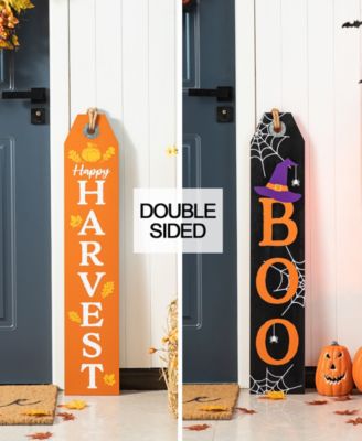 35.5"H Fall and Halloween Wooden Reversible Tag Porch Sign