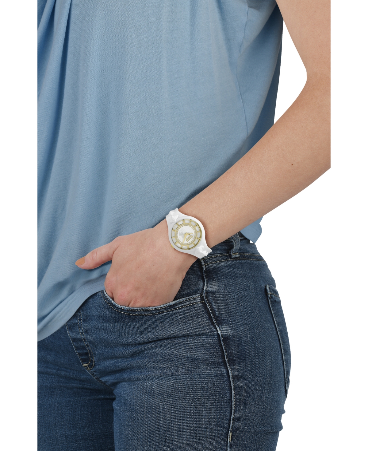 VERSUS WOMEN'S FIRE ISLAND STUDS QUARTZ WHITE SILICONE STRAP 39MM 