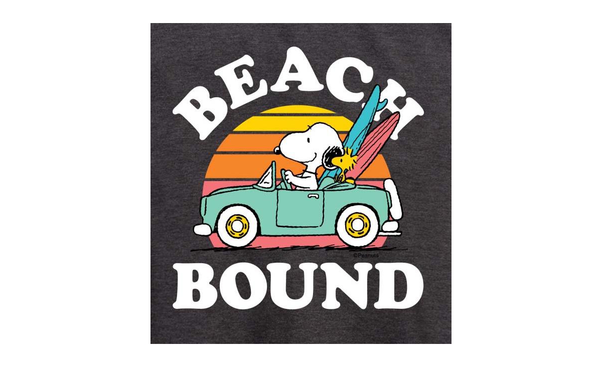 Hybrid Apparel Trendy Plus Size Snoopy Beach Bound Graphic Top In Grey