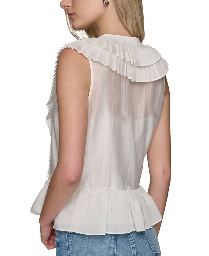 Pleated Detail High Low Sleeveless Top
