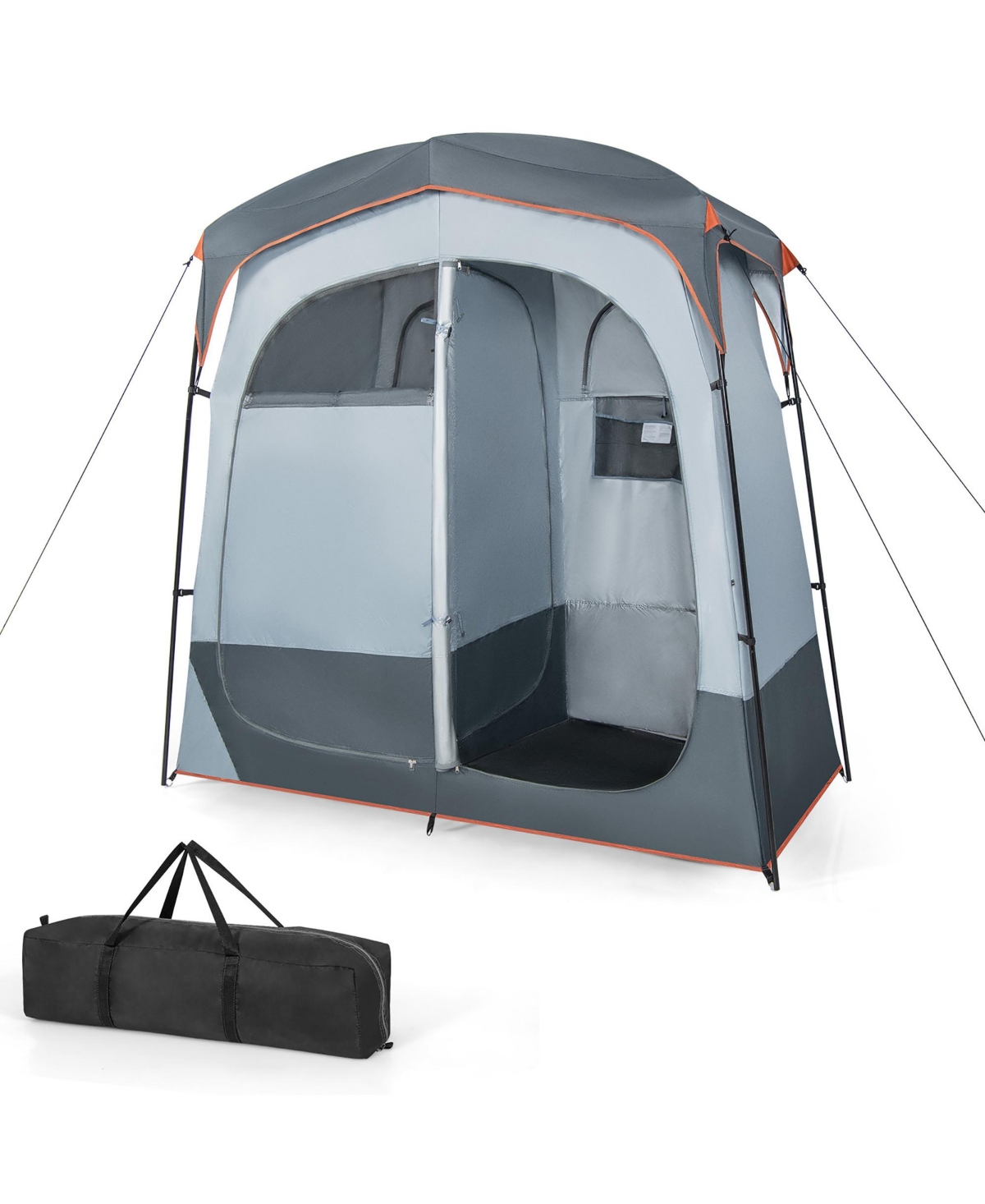 2 Room Shower Tent Oversize Privacy Shelter Portable Dressing Toilet Outdoor - Grey