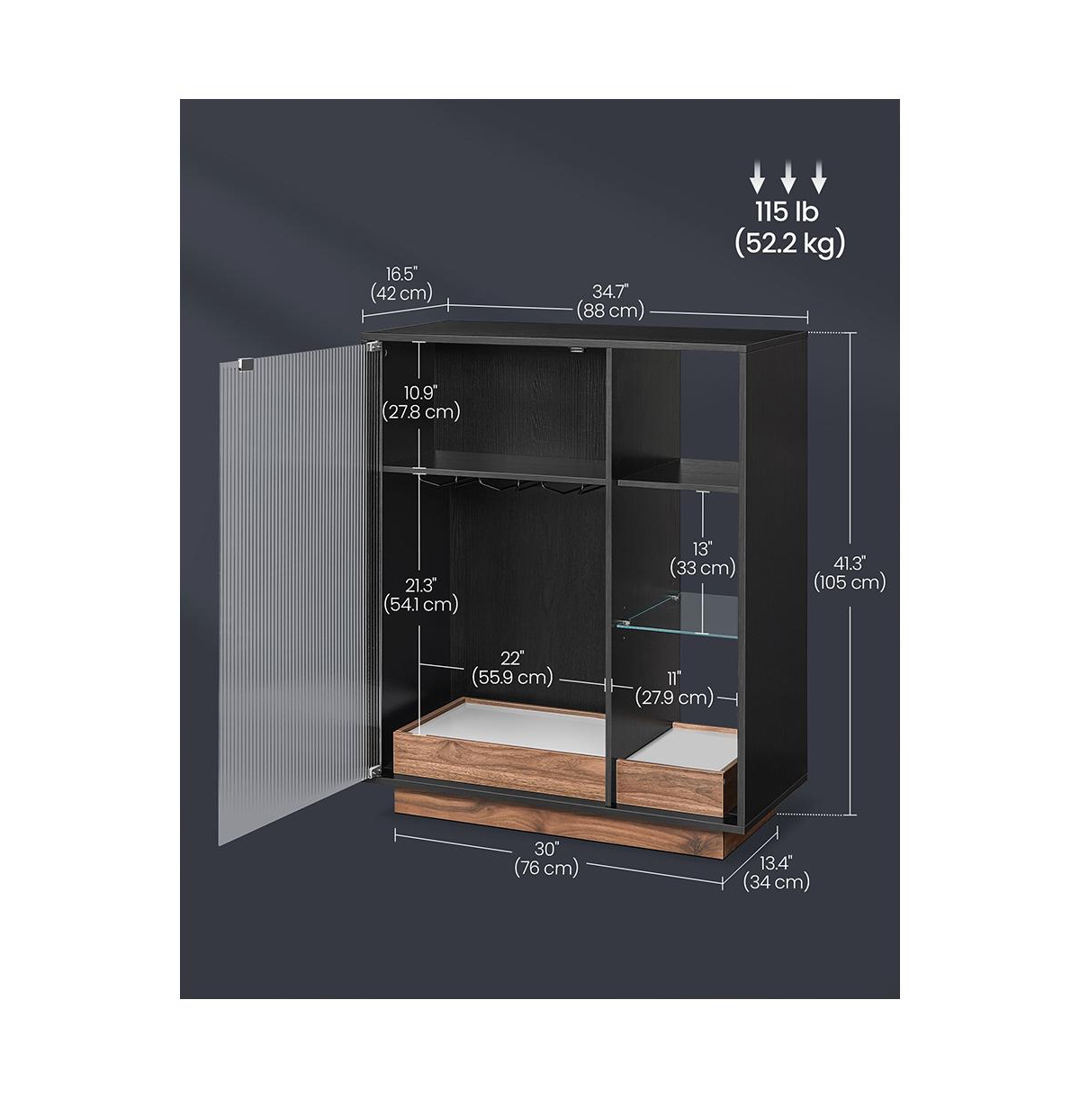 Slickblue Wine Bar Cabinet with Lights, Led Sideboard Cabinet with Wine Storage, Glass Holder