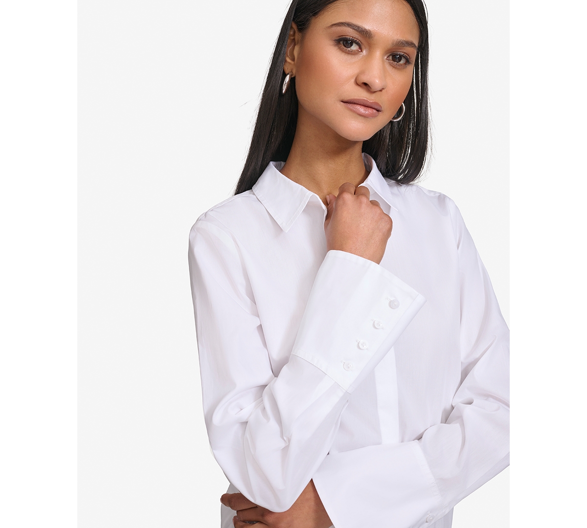 Karl Lagerfeld Women's Cotton Long-Sleeve Collared Blouse