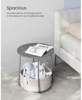 Round Modern Nightstand With Fabric Basket