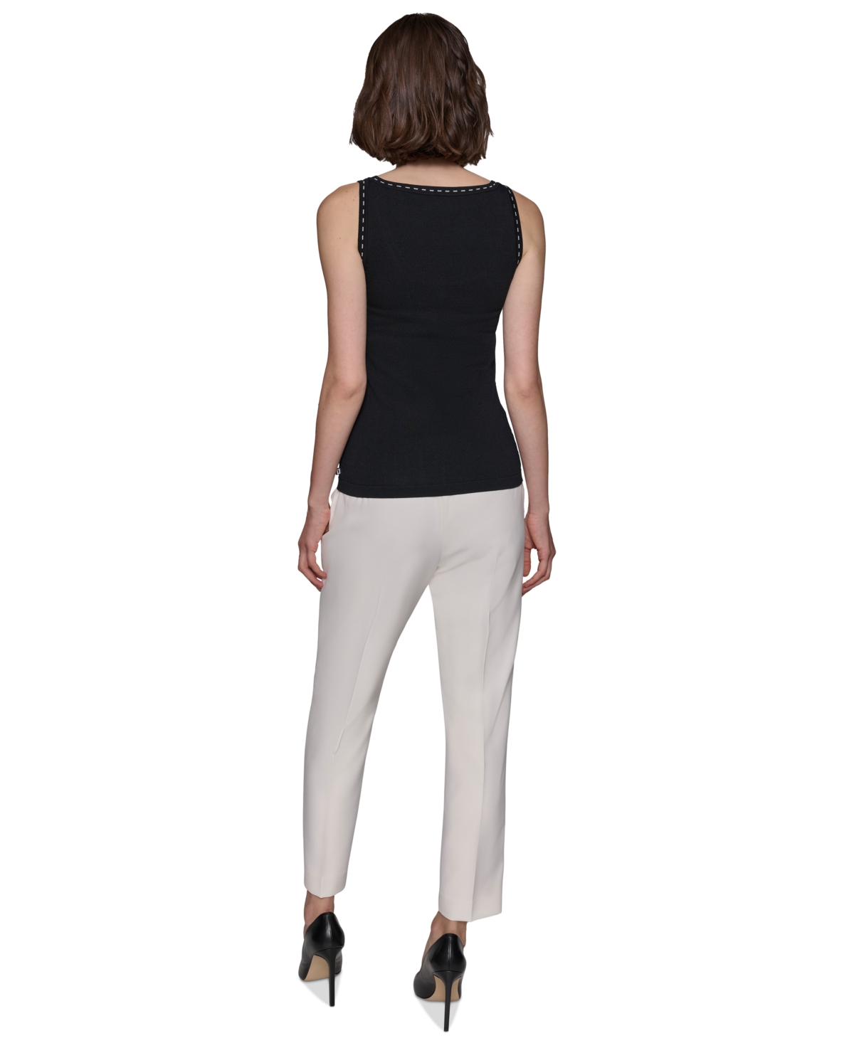 Karl Lagerfeld Women's Stitched Sleeveless Sweater-Knit Top - Bk/sf Wht2