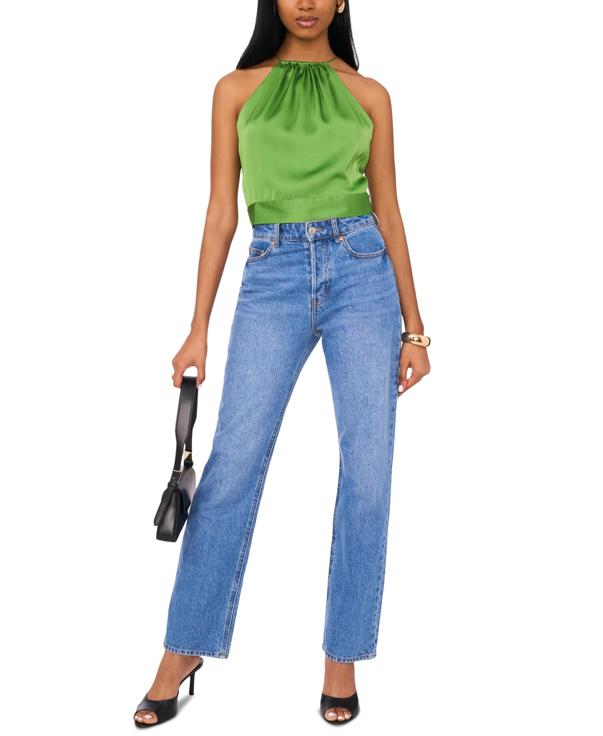 1.state Women's Sleeveless Tie Back Gathered Neck Halter Top