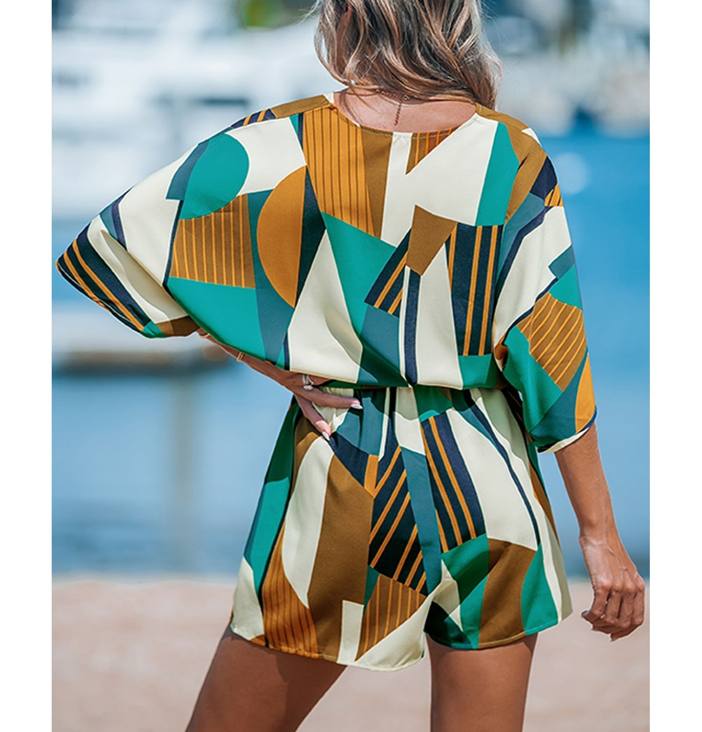 Женский комбинезон Cupshe Abstract Geo Dolman Straight Leg Romper, цвет: Тёмный синий — фото 3