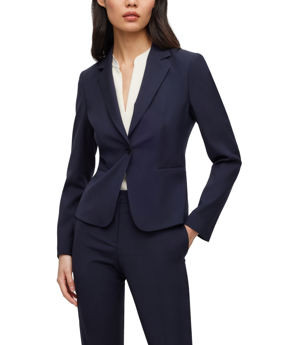 Boss by Hugo Boss Women's Virgin Wool Regular-Fit Button-Up Jacket - Dark Blue