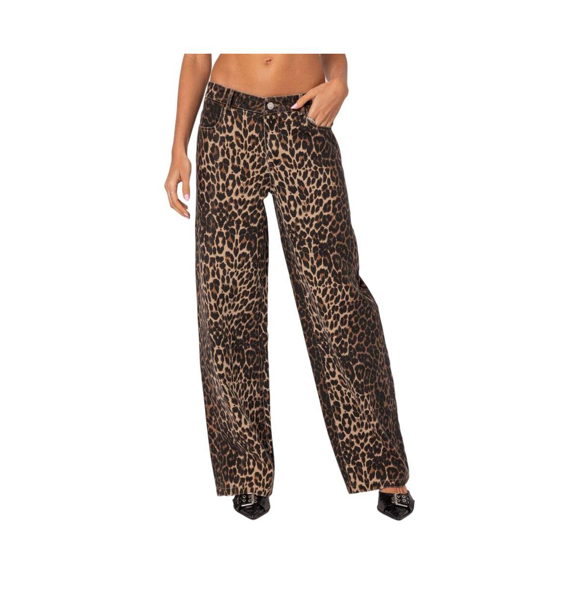 Women's Leopard Printed Low Rise Jeans - Leopard