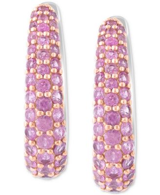 EFFY&reg; Ruby Oval Small Huggie Hoop Earrings (2 ct. t.w.) in Sterling Silver (Also available in Pink Sapphire & Sapphire)