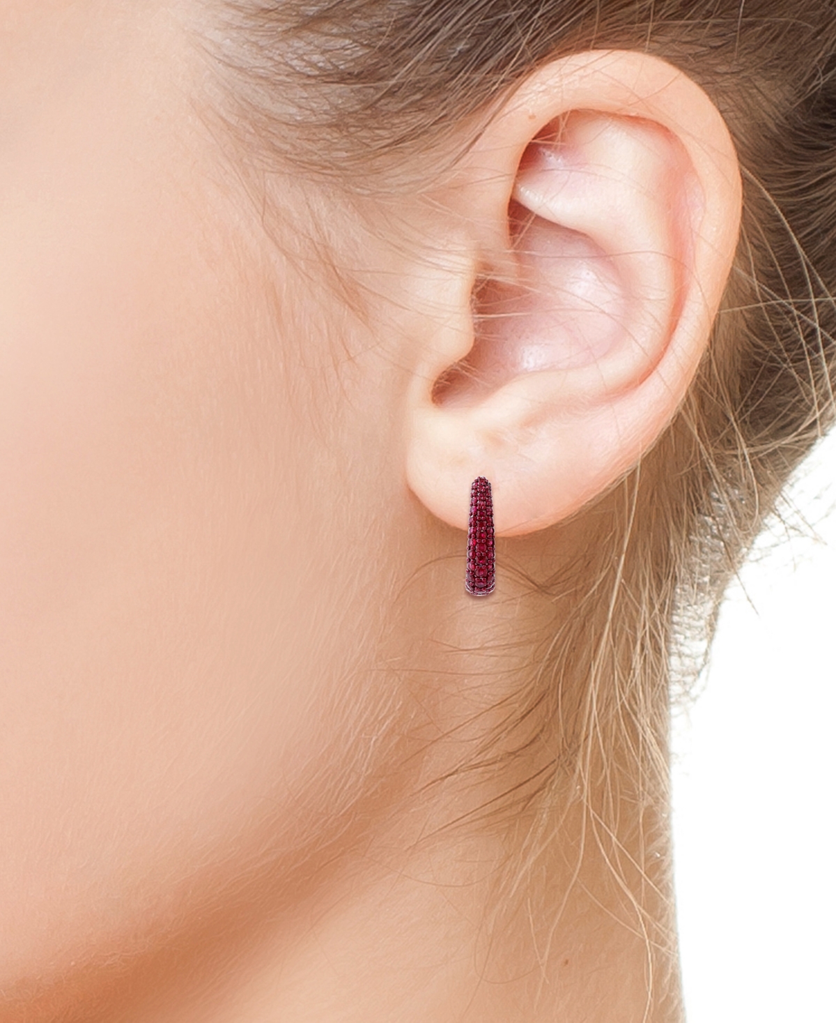Effy Collection Effy Ruby Oval Small Huggie Hoop Earrings (2 Ct. T.w.) In Sterling Silver (also Available In Pink Sa In Pink Sapphire