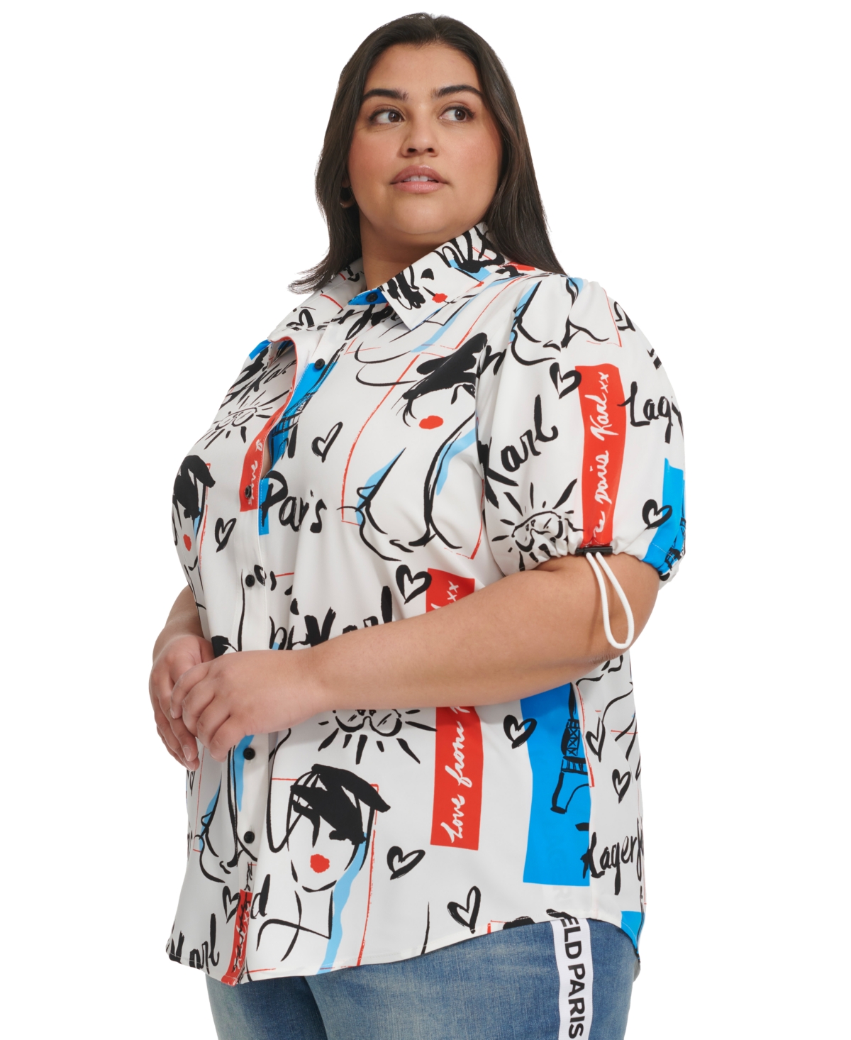 Shop Karl Lagerfeld Plus Size Logo Graphic Short-sleeve Shirt, Created For Macy's In Soft White Multi