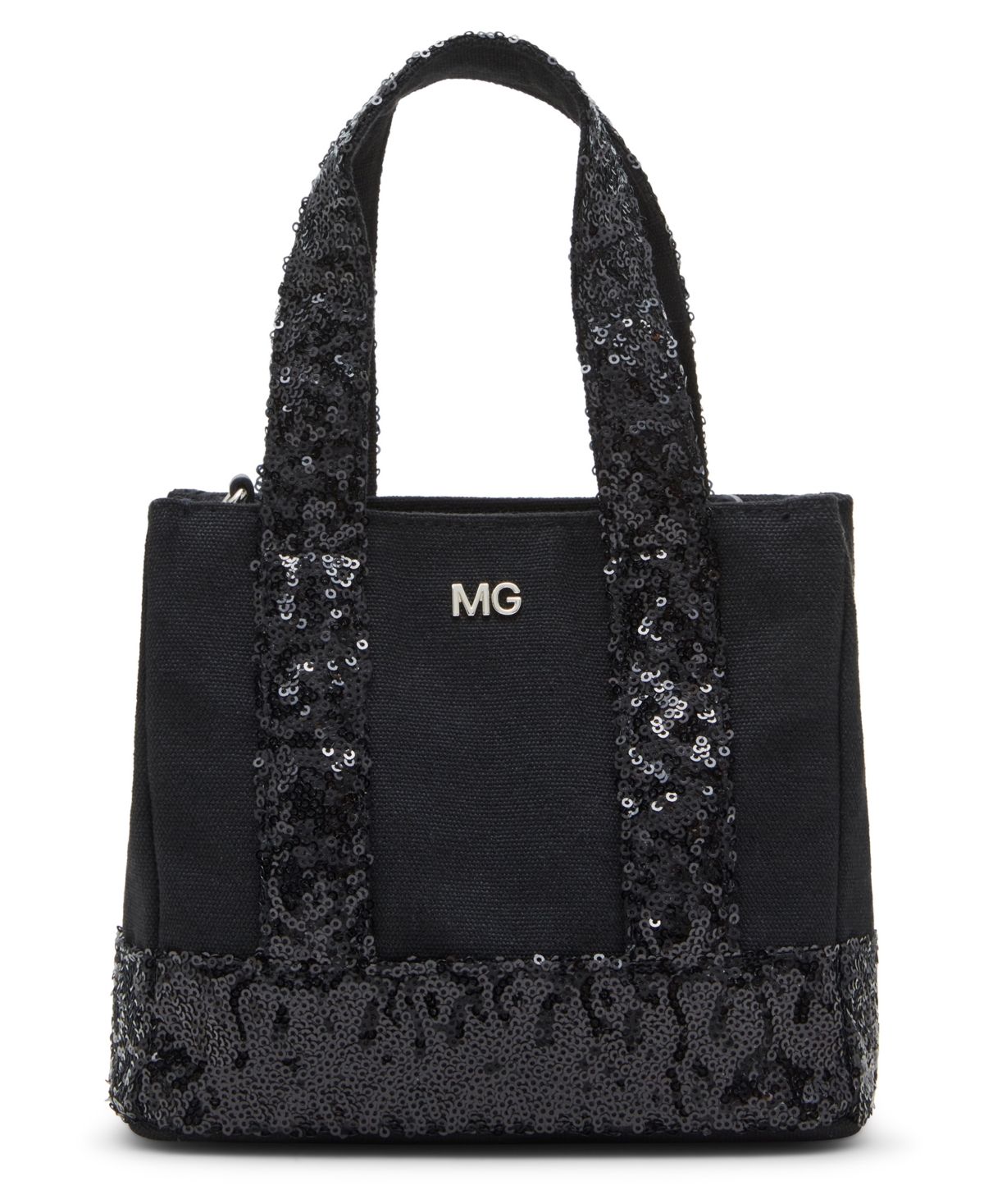 Madden Girl Kenzie Canvas Mini Tote With Sequins In Black