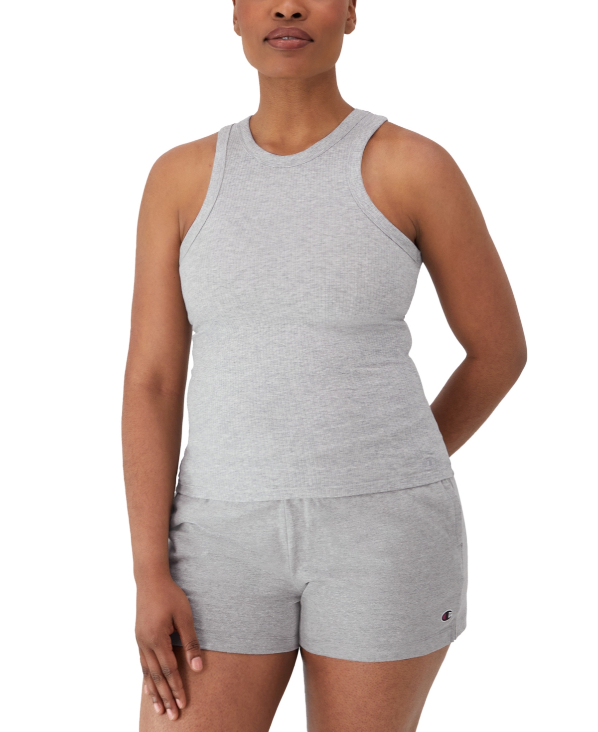 Shop Champion Women's High-neck Ribbed Tank In Oxford Gra