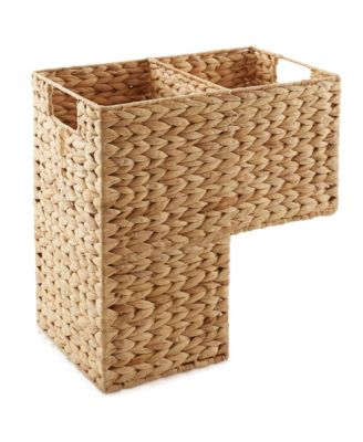 Stair Basket with Handles, Natural - Woven Water Hyacinth Staircase Step Organizer Bin
