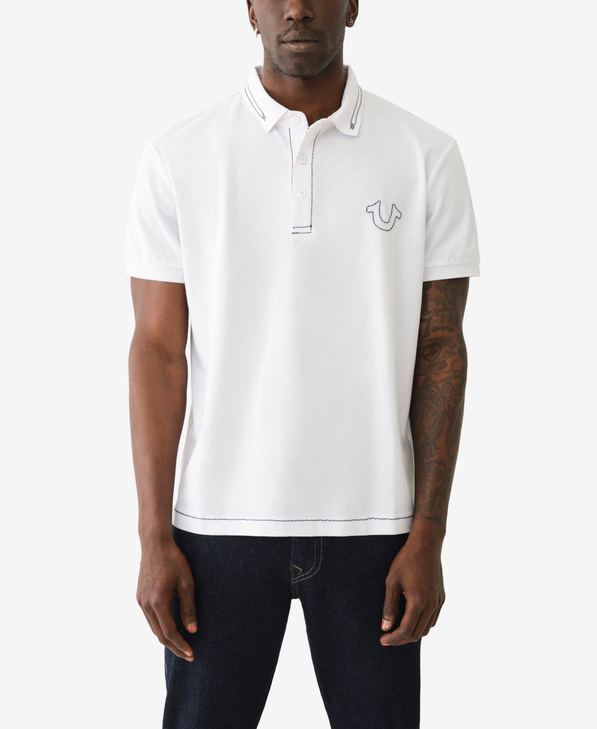 Shop True Religion Men's Big T Embro Polo Shirt In White