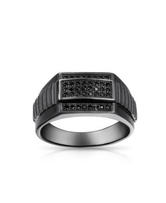 Geometric Micro Rectangle Black CZ Cubic Zirconia Statement Ring Sterling Silver Signet Championship Ring