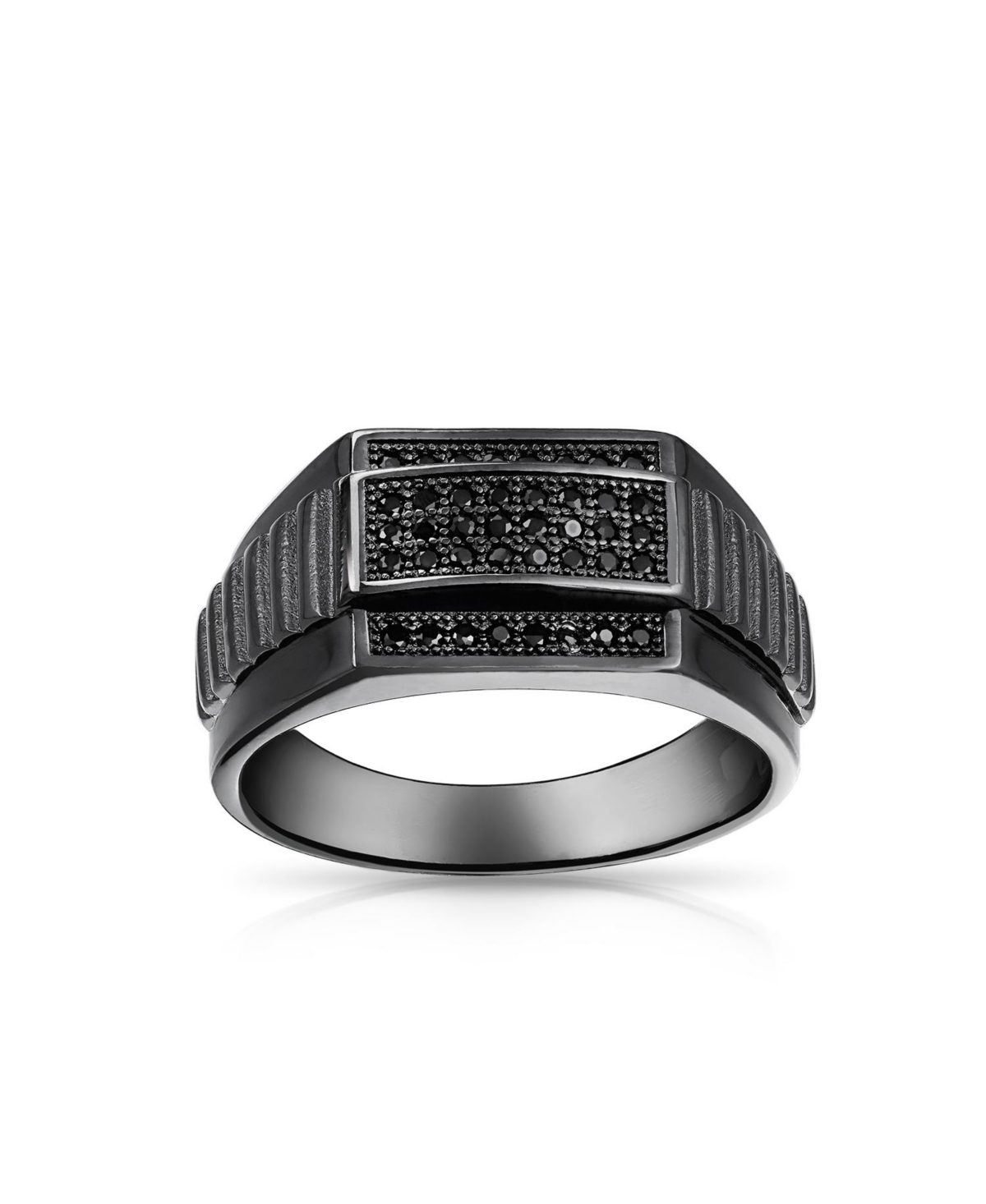 Bling Jewelry Men's Geometric Micro RectangleCz Cubic Zirconia Statement Ring Sterling Silver Signet Championship Ring - Black