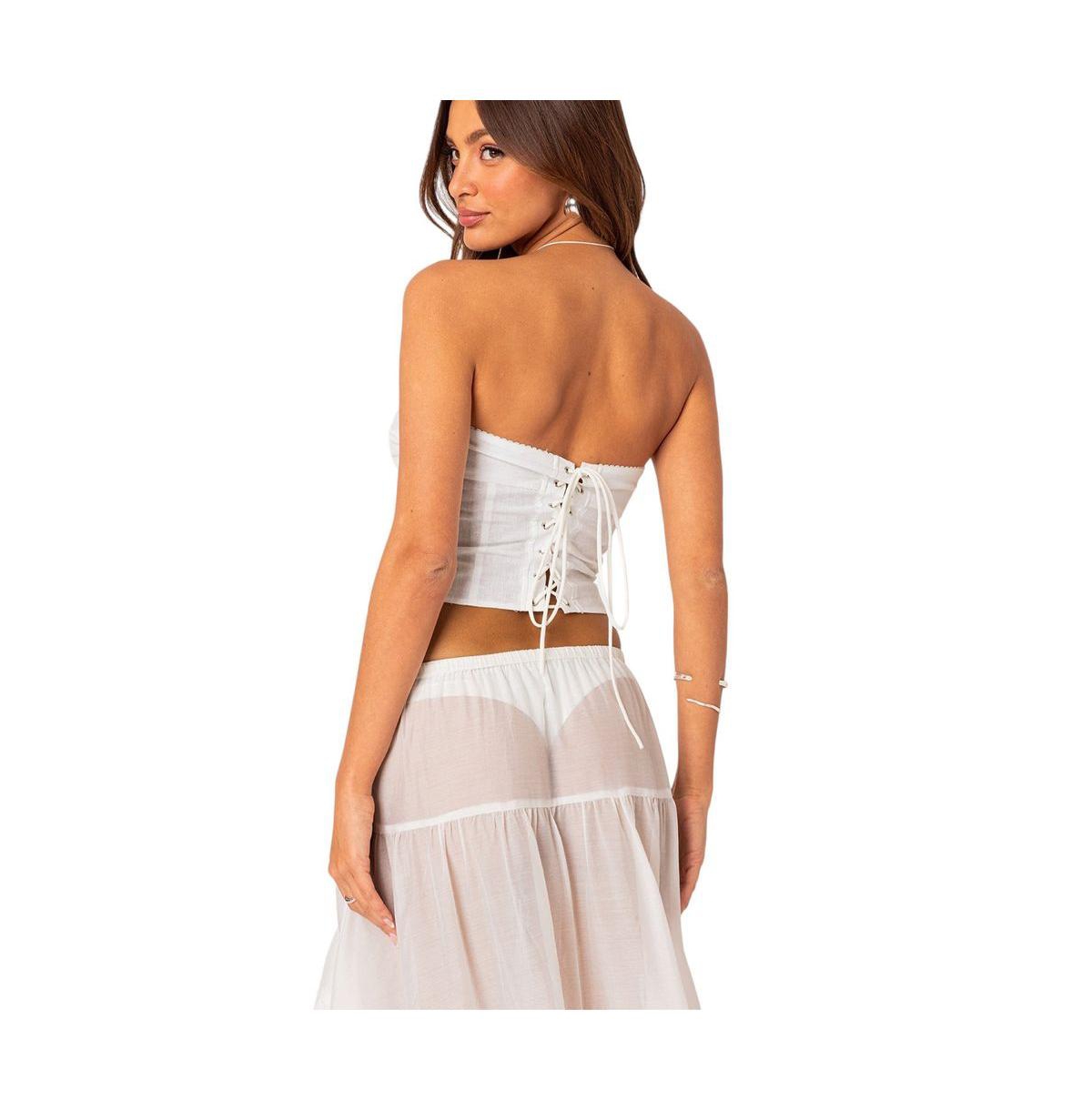 Edikted Women's Lacey Linen Look Corset Top