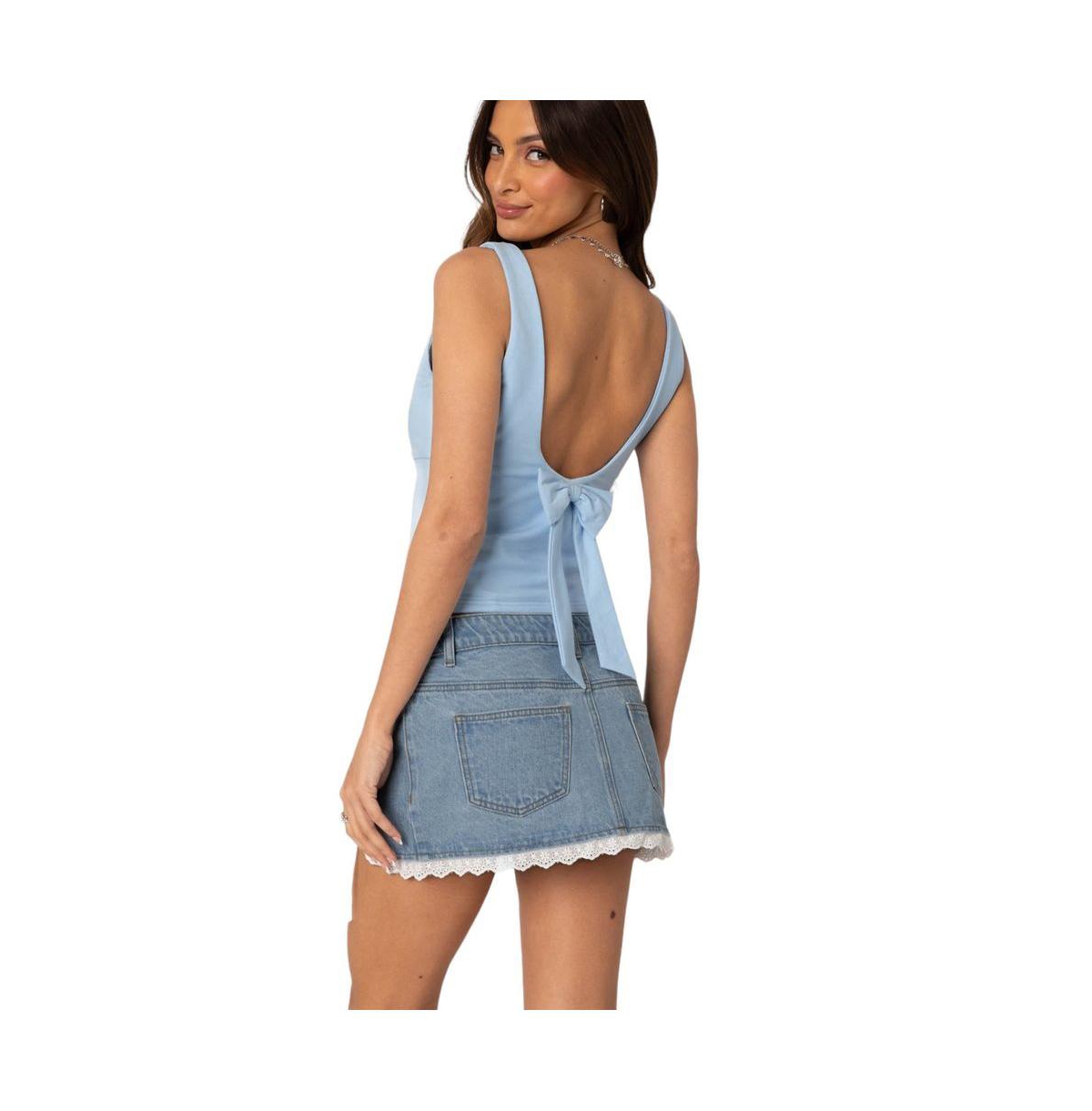 Edikted Women's Ronda Bow Back Tank Top - Light-blue