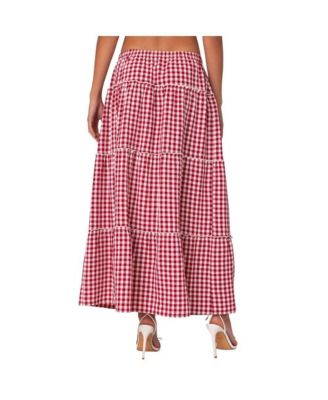 Women's Gingham Side Slit Tiered Maxi Skirt