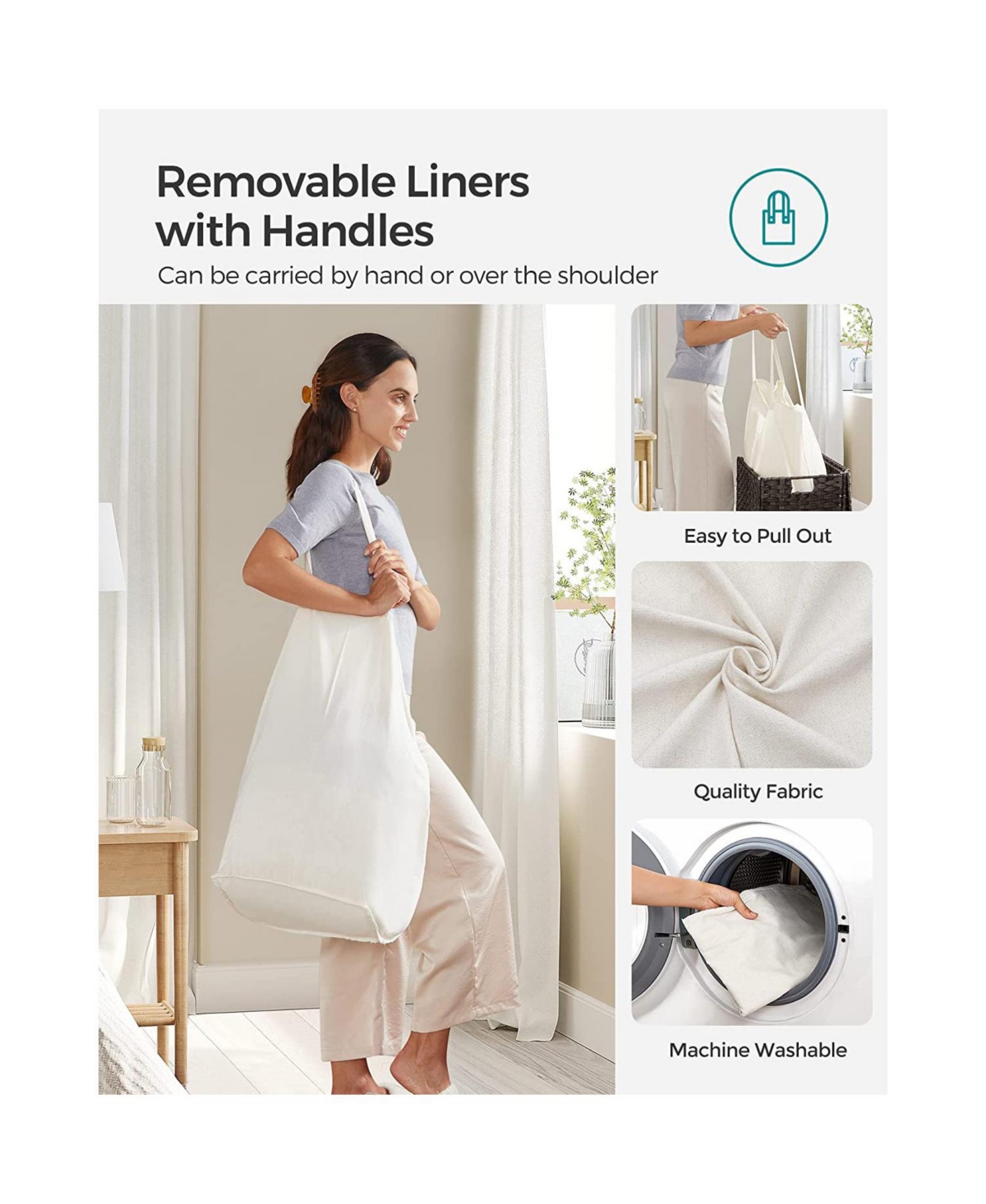 Slickblue Synthetic Rattan Laundry Hamper with Lid, 2 Sections Removable Liner Bag