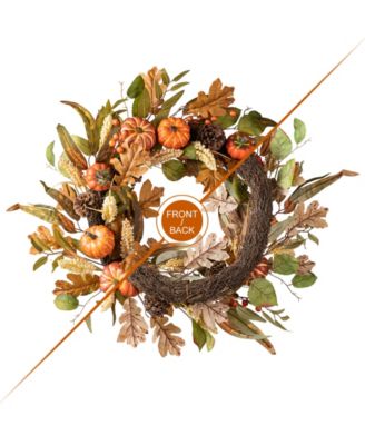 24"D Fall Pumpkin Leaf Floral Wreath