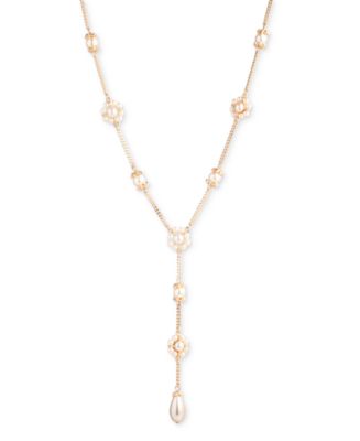 Marchesa Gold-Tone Pavé & Imitation Pearl Lariat Necklace, 18