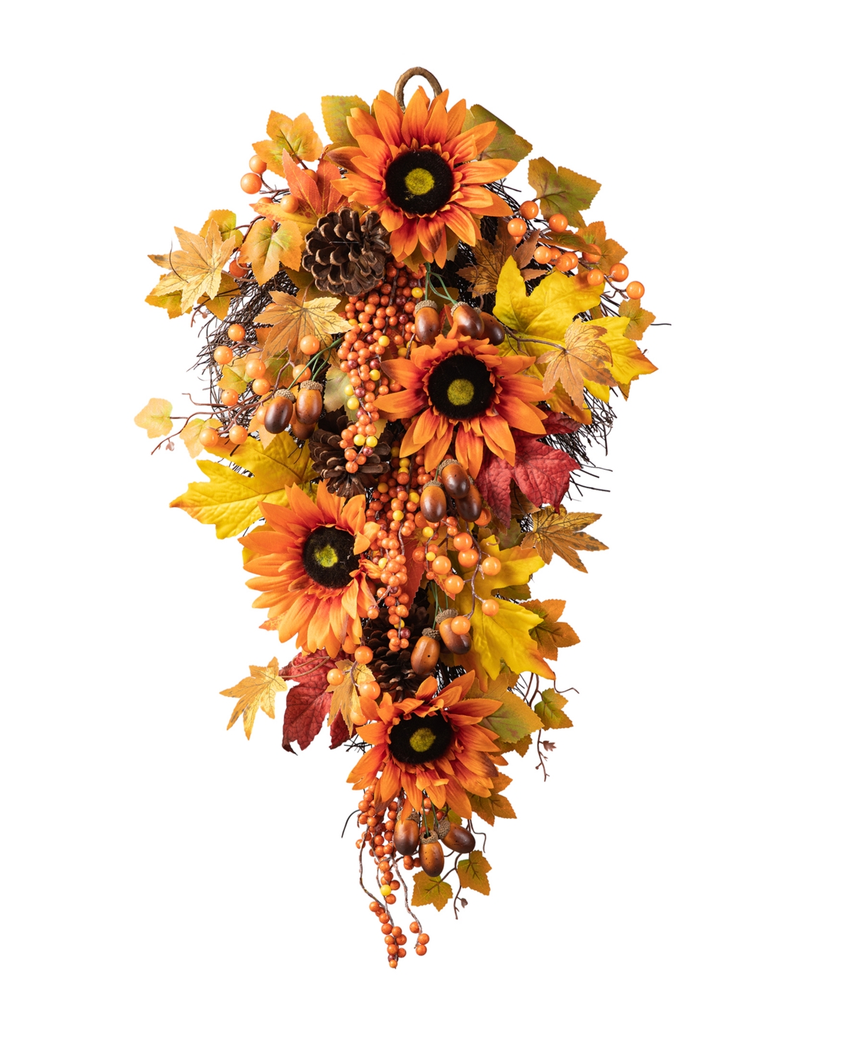 27"H Fall Sunflower, Maple Leaf and Berry Swag - Multi
