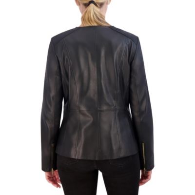 Women's Collarless Leather Jacket