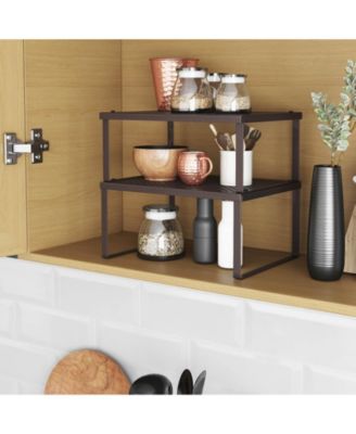 Cabinet Shelf Organizer, Stackable, Expandable, Set of 2 Metal Kitchen Counter Shelves