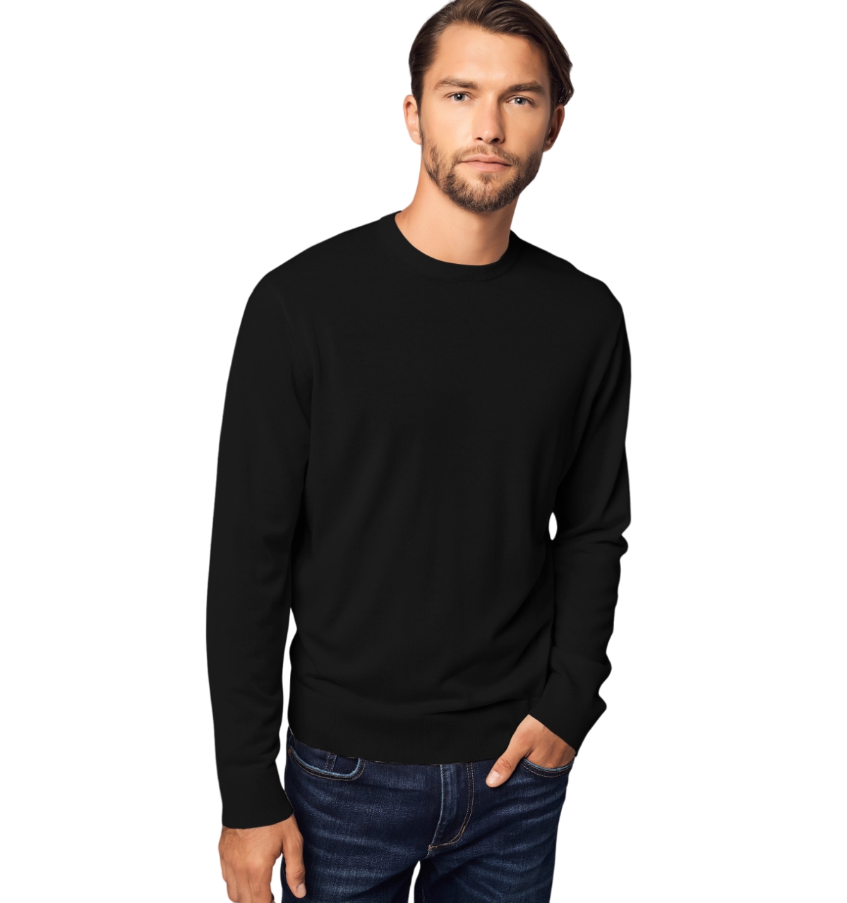 Men's Relaxed Crew Neck Cashmere Sweater - Black