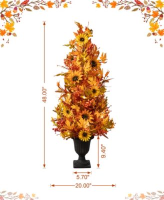 48"H Fall Lighted Maple Leaf and Sunflower Urn Porch Tree with Timer