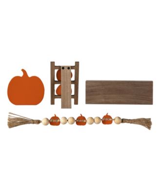 10.75"L Set of 4 Fall Wooden Word Signs Tiered Tray Table D&eacute;cor