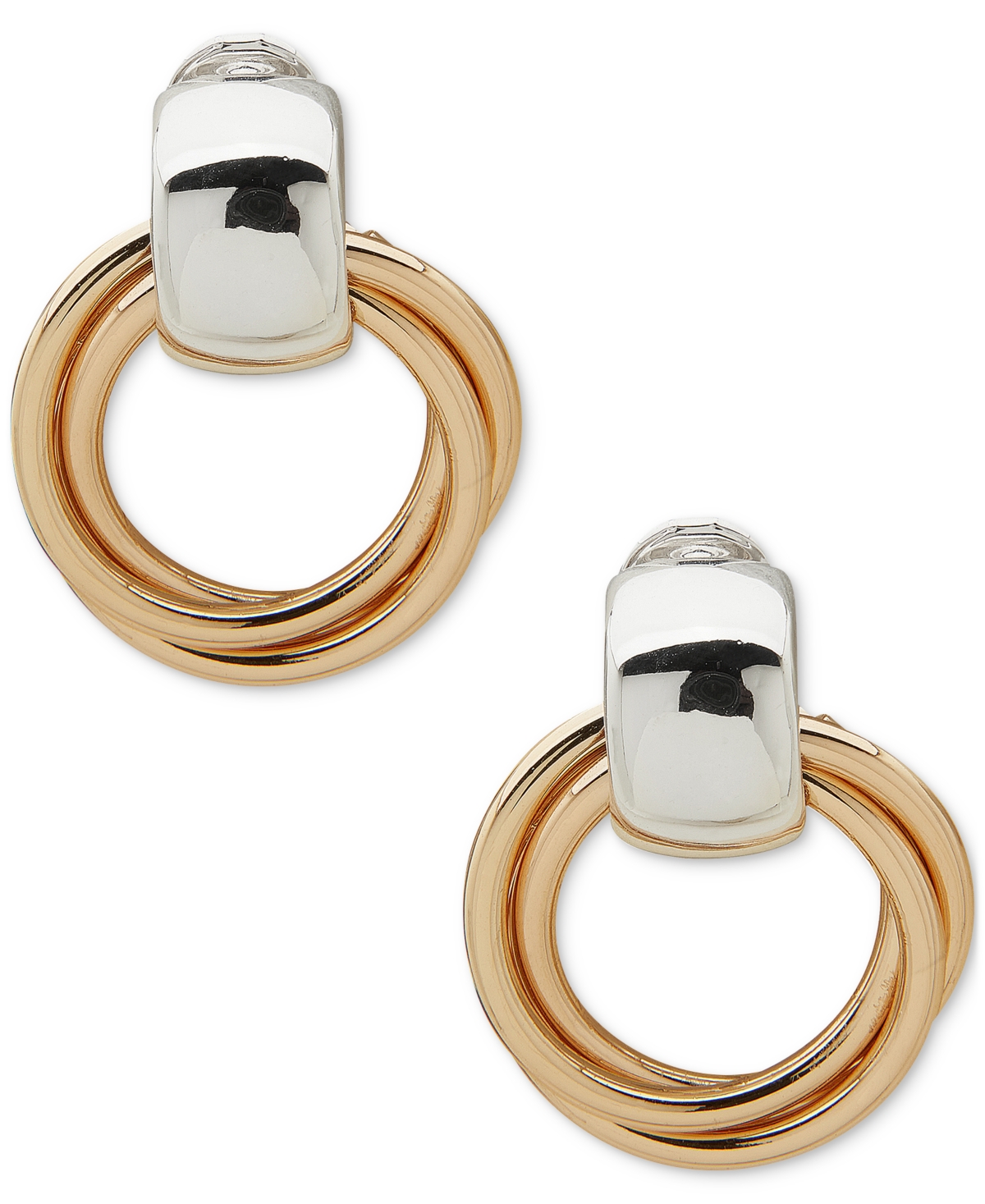 Two-Tone Doorknocker Clip-On Drop Earrings - Gold/silve