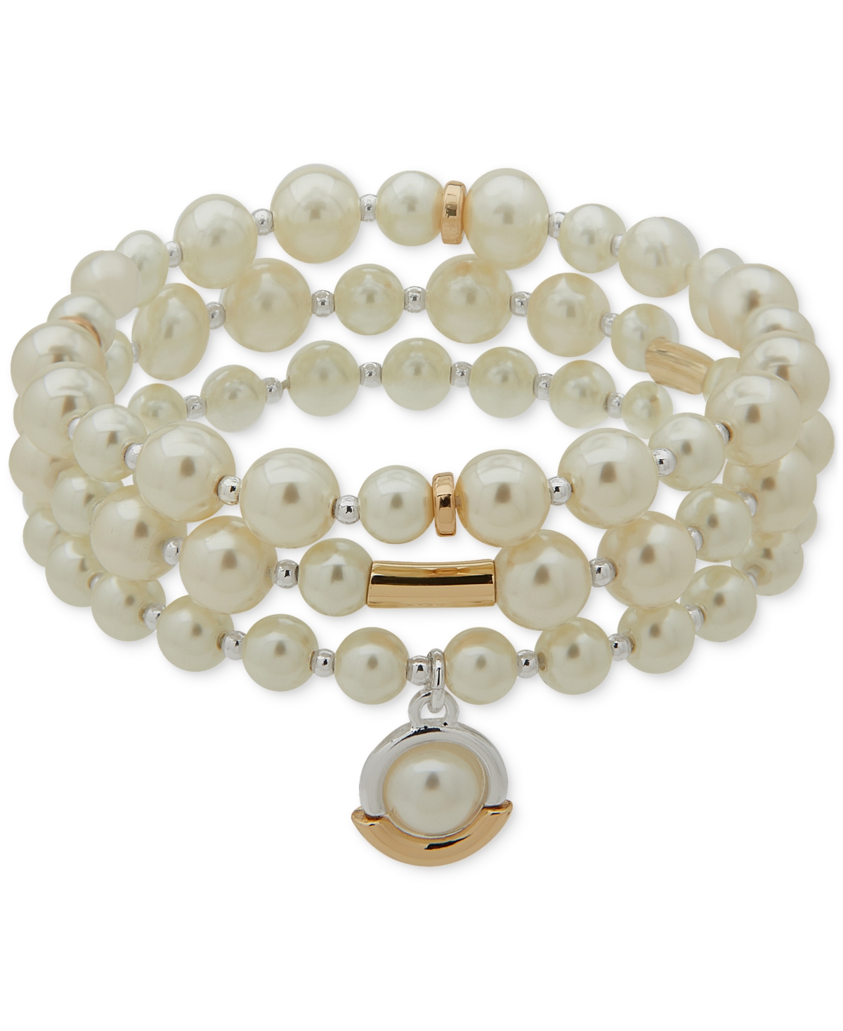 Two-Tone 3-Pc. Set White Imitation Pearl Stretch Bracelet - Pearl