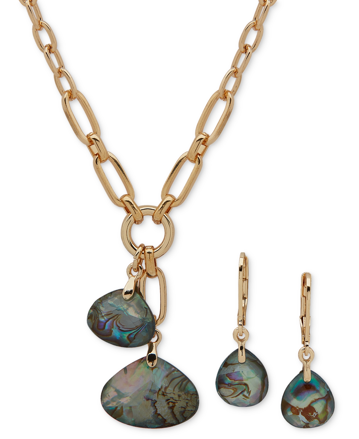 Gold-Tone Abalone Pendant Necklace & Drop Earrings Set - Abalone