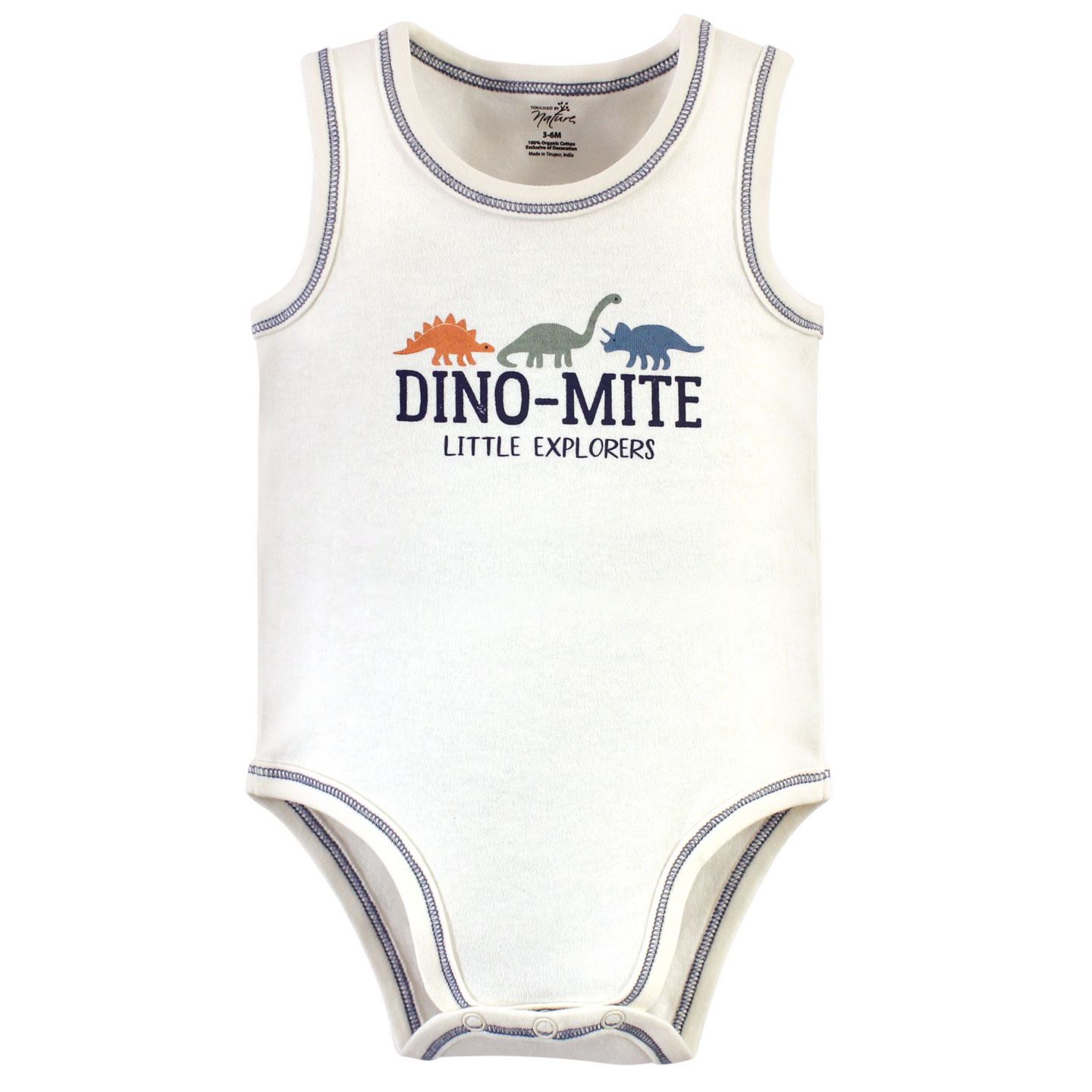 Touched by Nature Baby Boys Five-Piece Natural Cotton Sleeveless Onesies, цвет: Bold Dinosaurs — фото 4