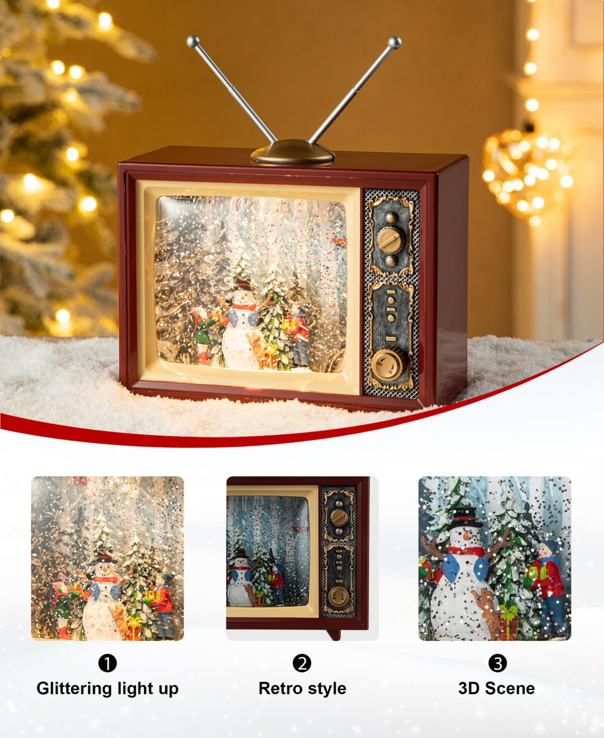 Glitzhome 7.5"l Lighted Tv With Snowman Waterglobe In Multi