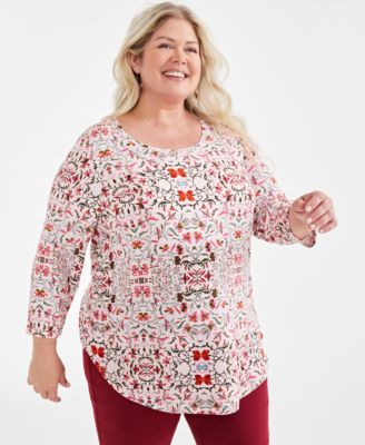 JM Collection Plus Size Printed 3 4 Sleeve Top Created for Macy s Macy s