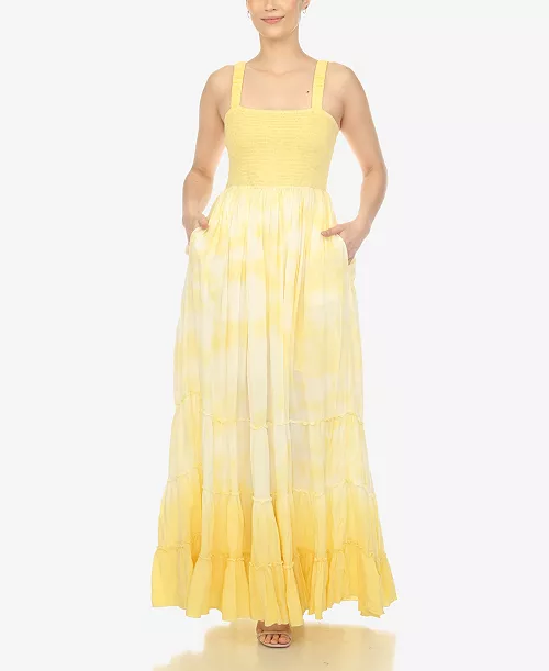 women's smocked ruffle maxi dress