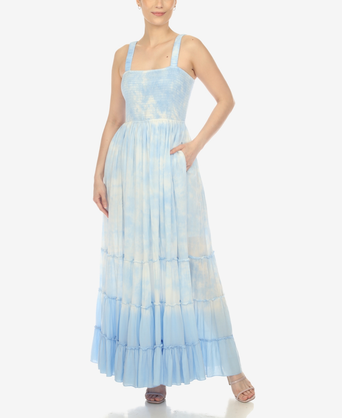 WHITE MARK WOMEN'S SMOCKED RUFFLE MAXI DRESS 