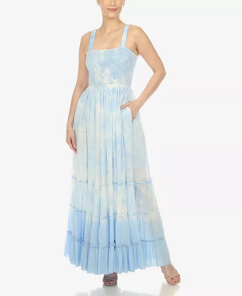 women's smocked ruffle maxi dress